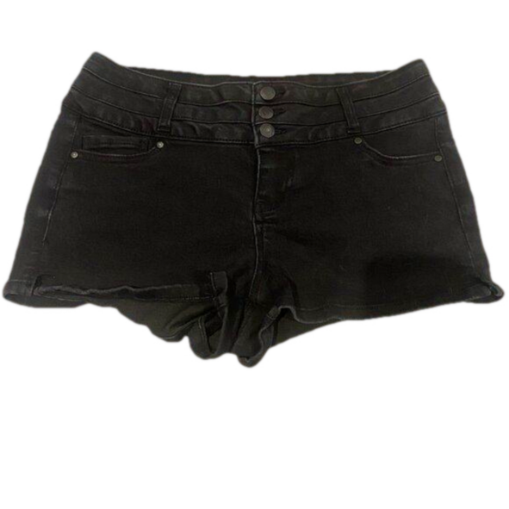 BlueSpice Black Denim Three Button Mid Rise Jean Shorts Size 9